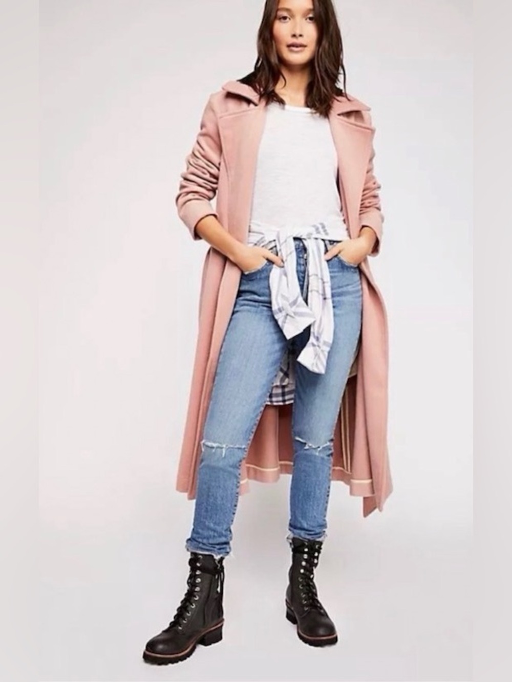 Free People Rose Mauve Wrap Belted Trench Coat Sz M